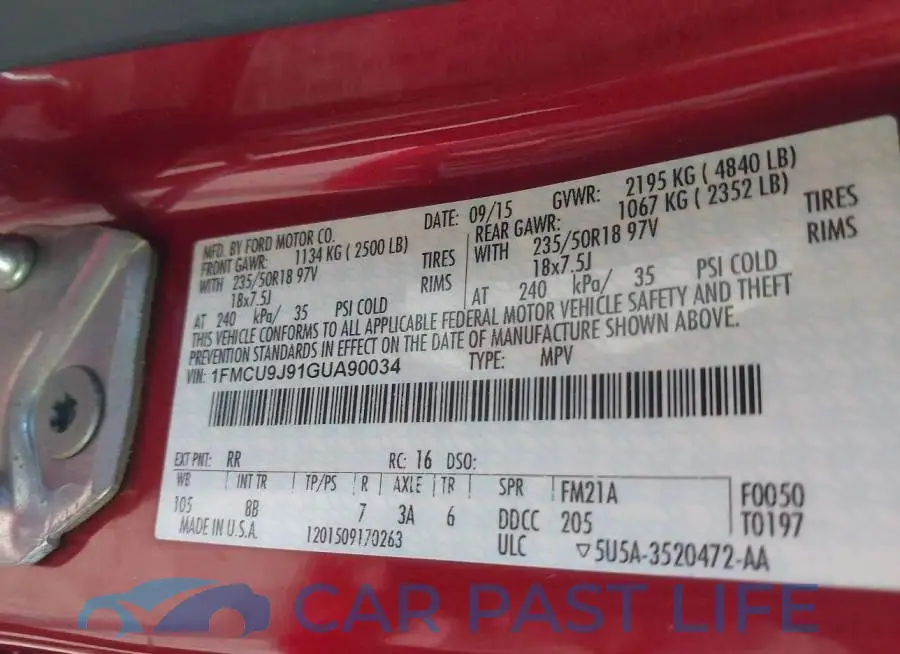1FMCU9J91GUA90034# 9