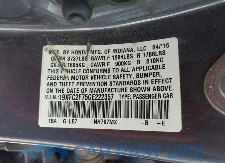 19XFC2F75GE222357# 9
