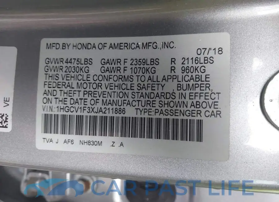 1HGCV1F3XJA211886# 9