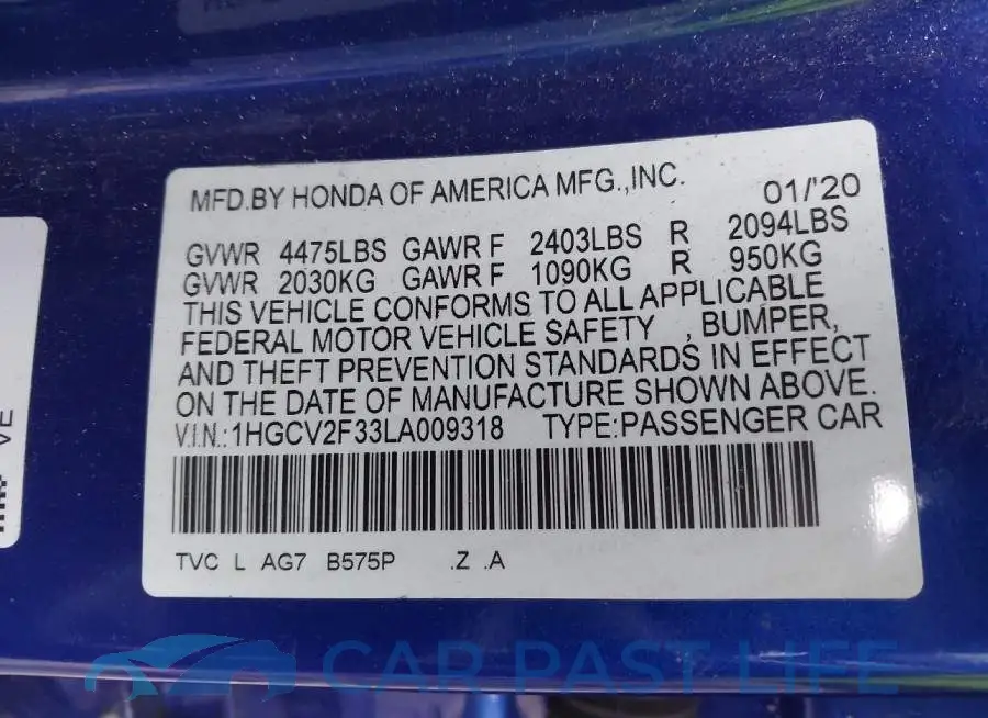 1HGCV2F33LA009318# 9