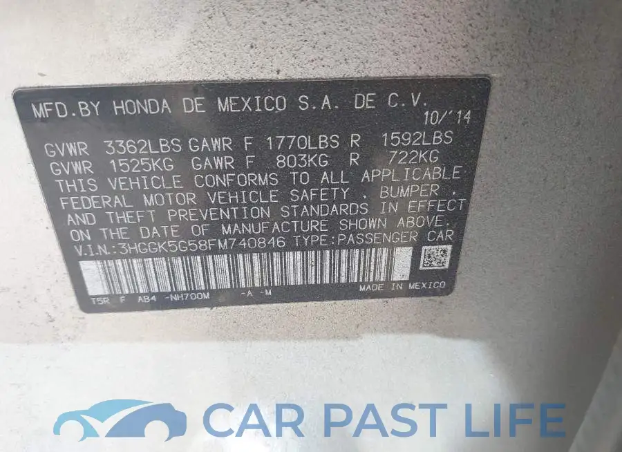 3HGGK5G58FM740846# 9