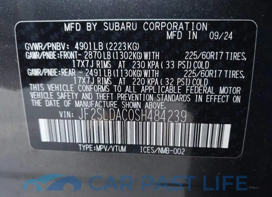 JF2SLDAC0SH484239# 9