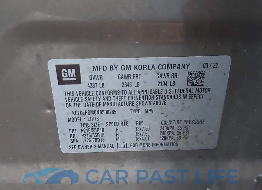 KL7CJPSM0NB530285# 9