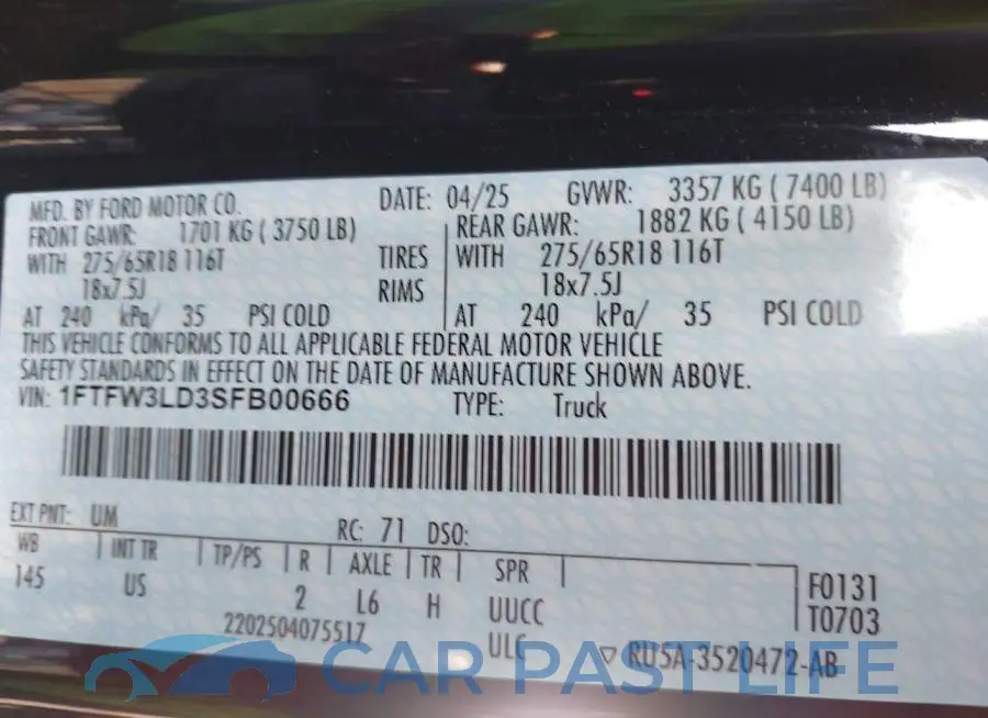 1FTFW3LD3SFB00666# 9