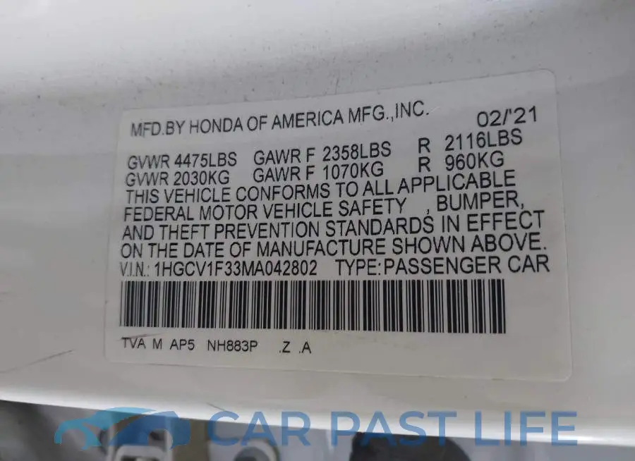 1HGCV1F33MA042802# 9