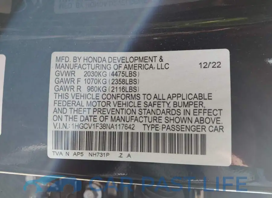 1HGCV1F38NA117642# 9