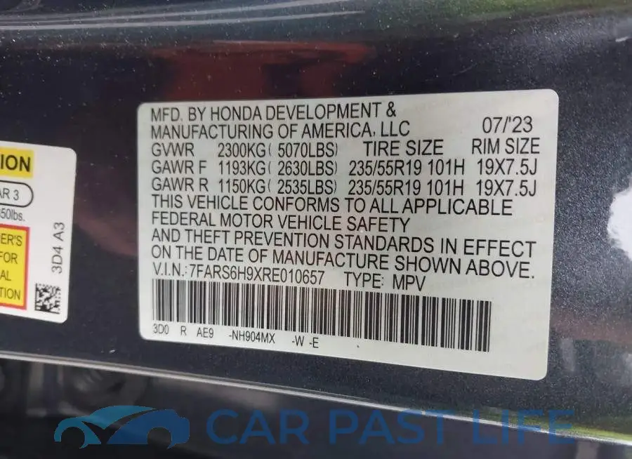 7FARS6H9XRE010657# 9