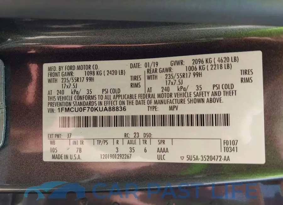 1FMCU0F70KUA88836# 9