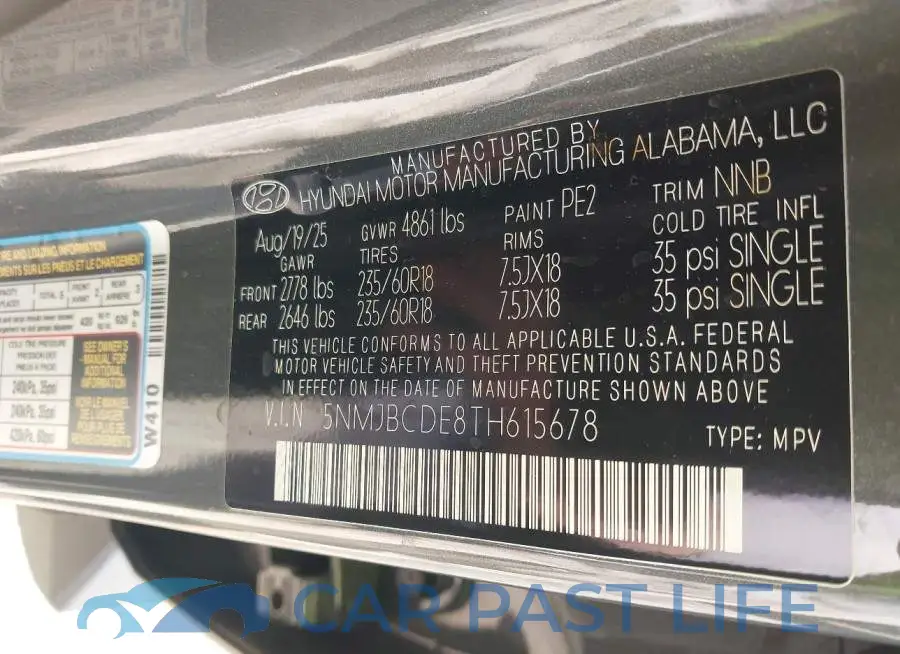 5NMJBCDE8TH615678# 9