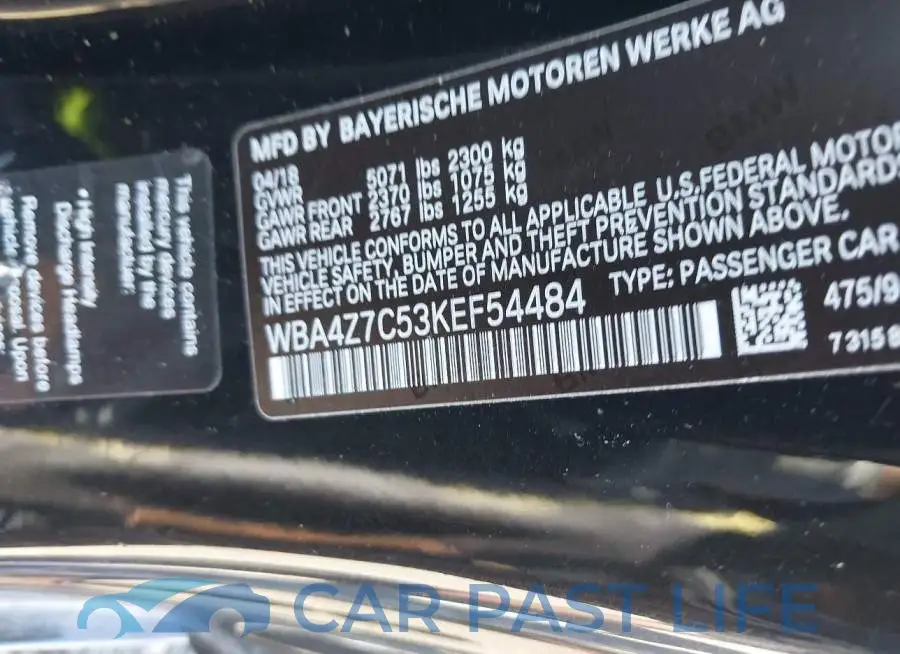 WBA4Z7C53KEF54484# 9