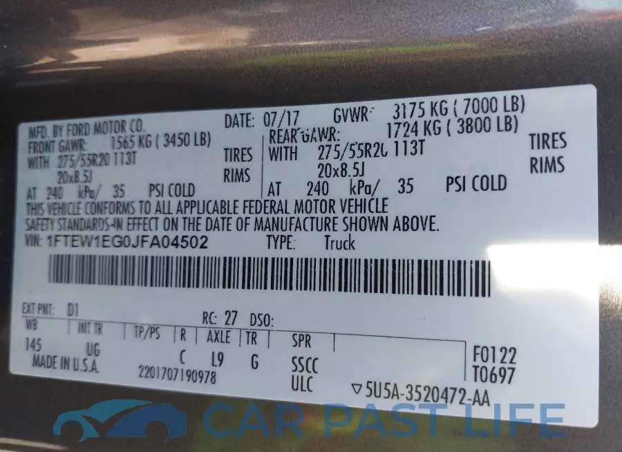 1FTEW1EG0JFA04502# 9