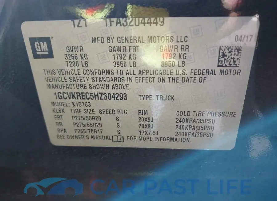 1GCVKREC5HZ304293# 9