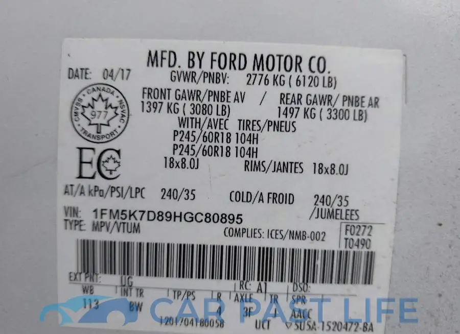 1FM5K7D89HGC80895# 9