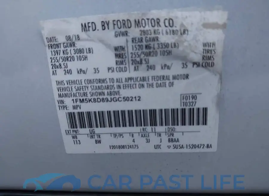 1FM5K8D89JGC50212# 9