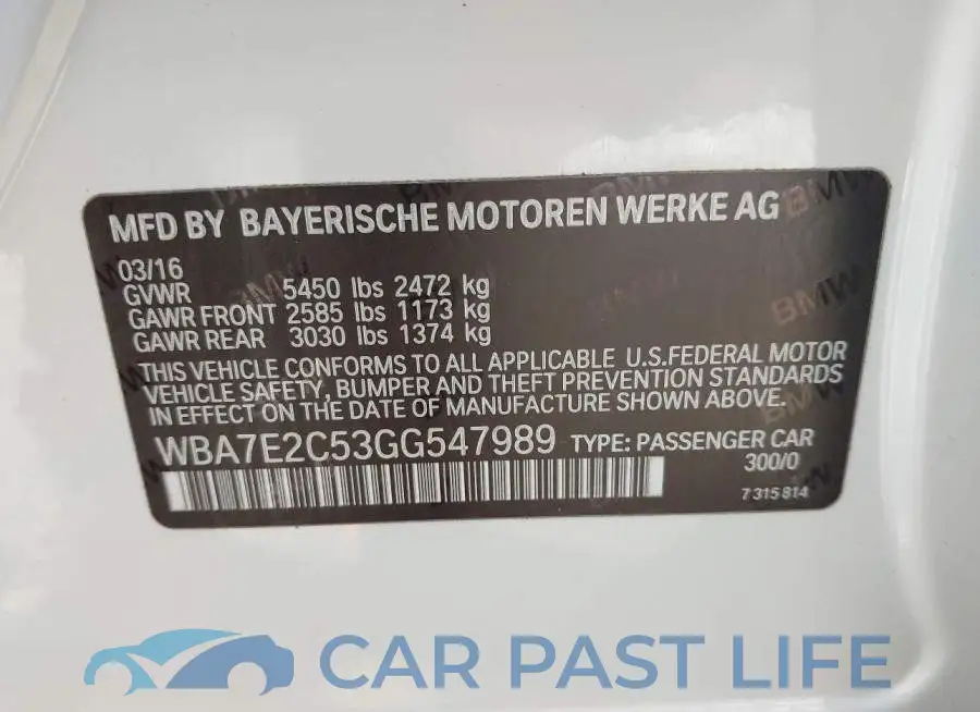 WBA7E2C53GG547989# 9