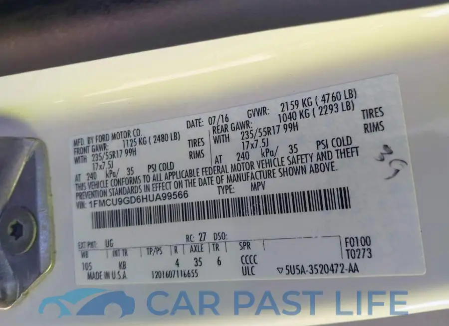 1FMCU9GD6HUA99566# 9