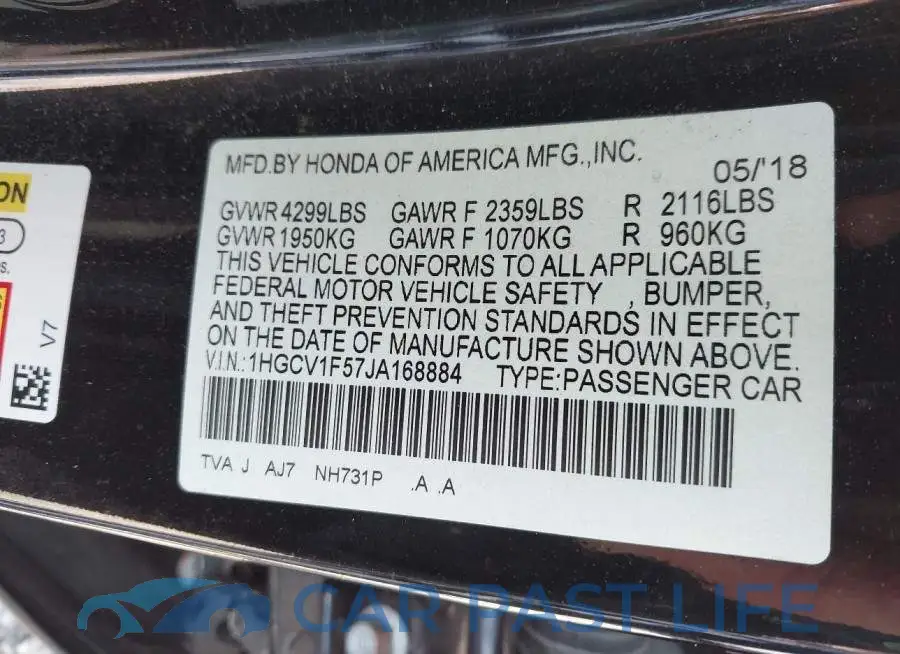 1HGCV1F57JA168884# 9