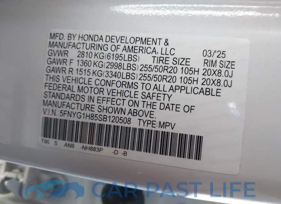 5FNYG1H85SB120508# 9