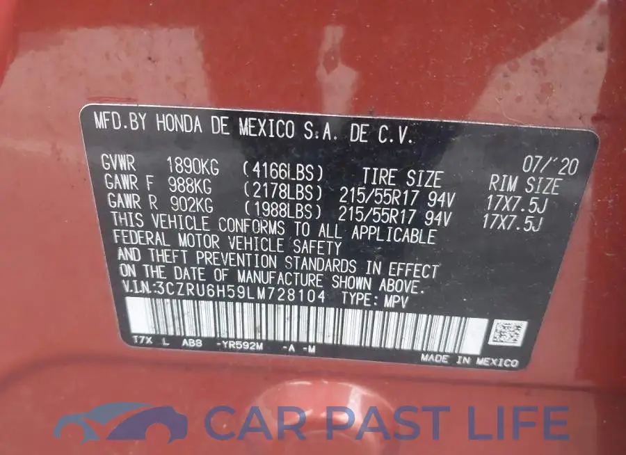 3CZRU6H59LM728104# 9