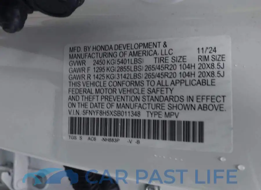 5FNYF8H5XSB011348# 9