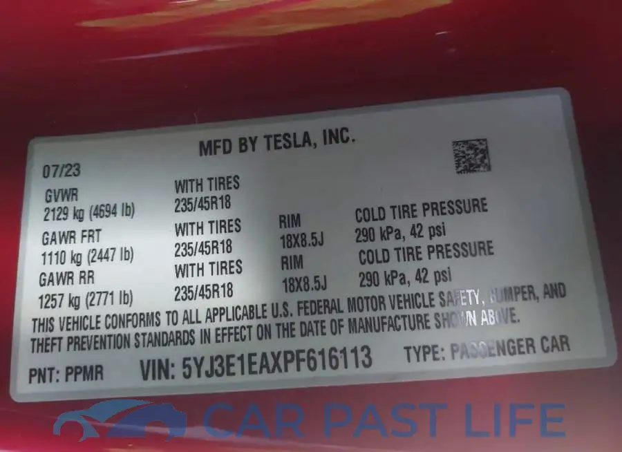 5YJ3E1EAXPF616113# 9