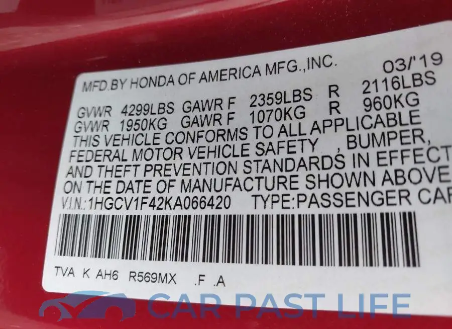 1HGCV1F42KA066420# 9