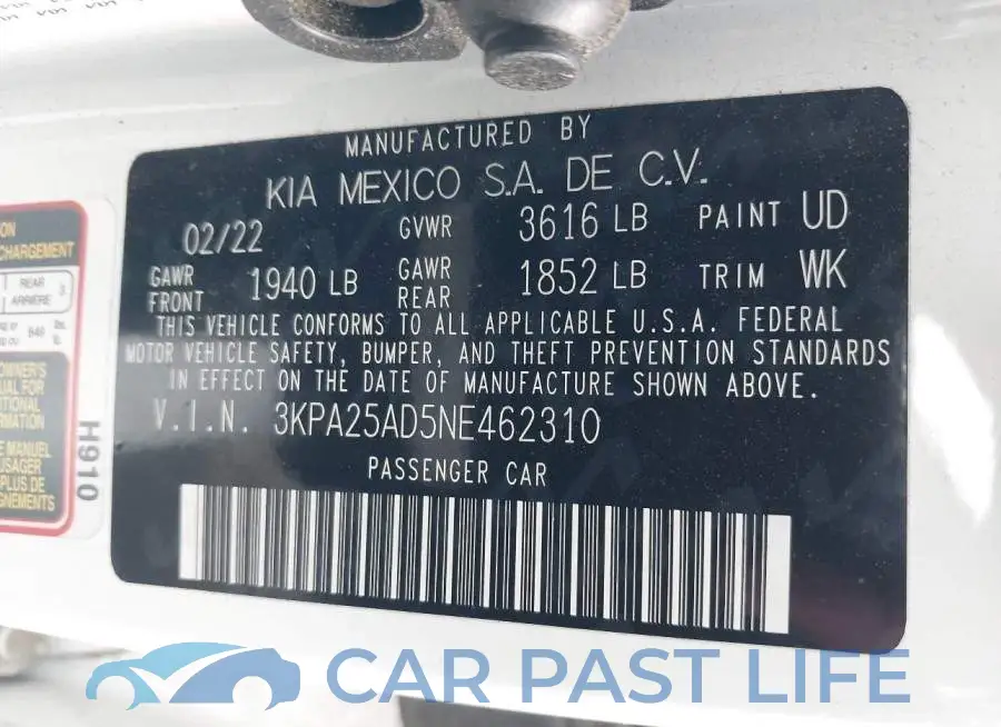 3KPA25AD5NE462310# 9