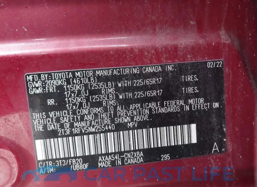 2T3F1RFV5NW255440# 9