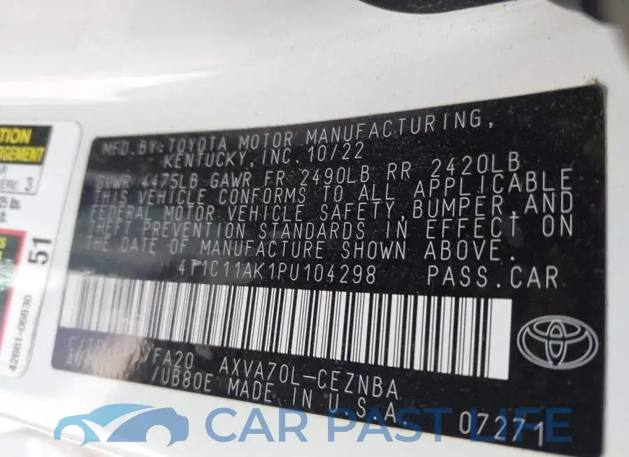 4T1C11AK1PU104298# 9