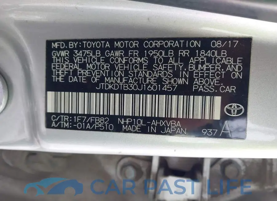 JTDKDTB30J1601457# 9