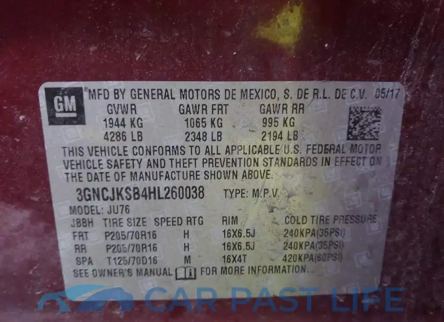 3GNCJKSB4HL260038# 9