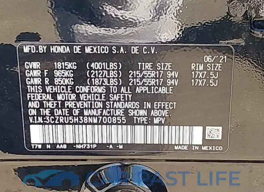 3CZRU5H38NM700855# 9