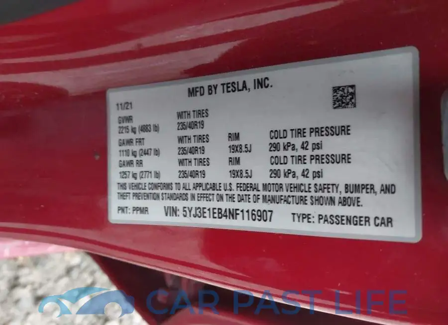 5YJ3E1EB4NF116907# 9