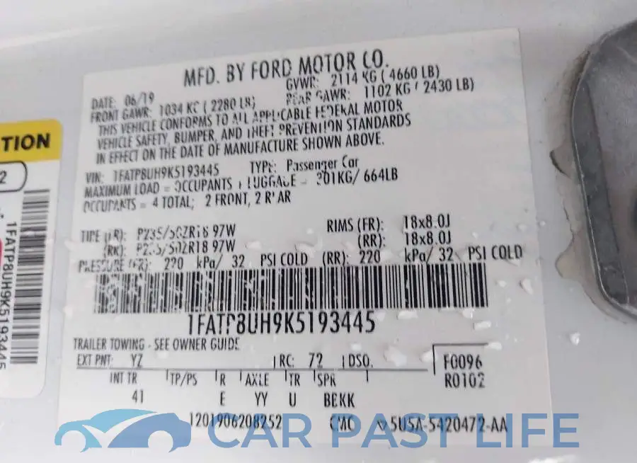 1FATP8UH9K5193445# 9