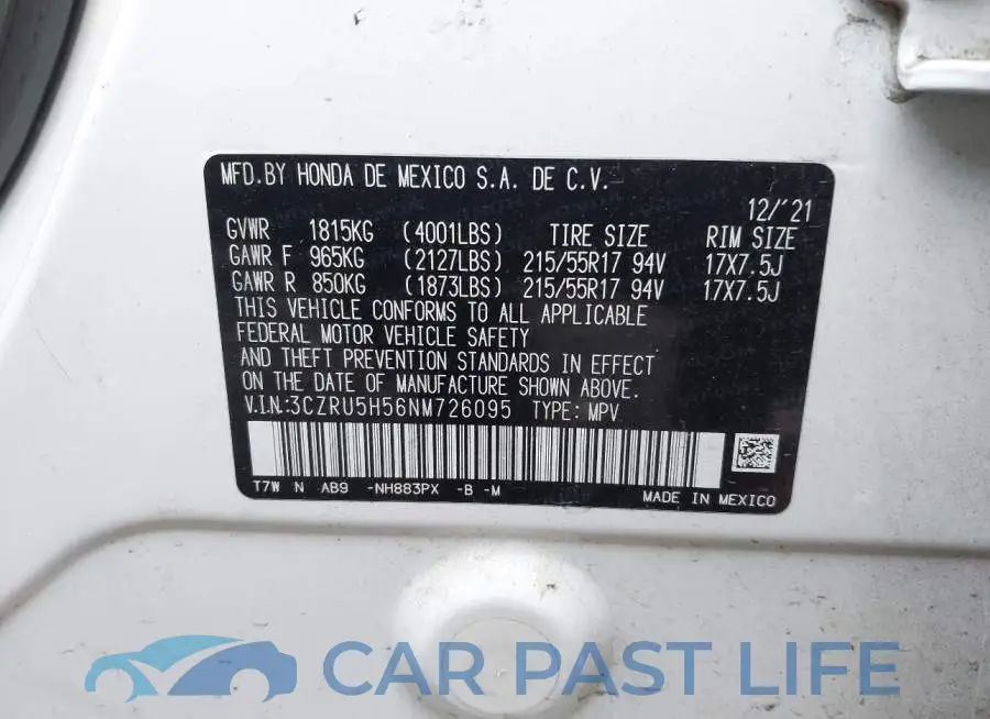 3CZRU5H56NM726095# 9