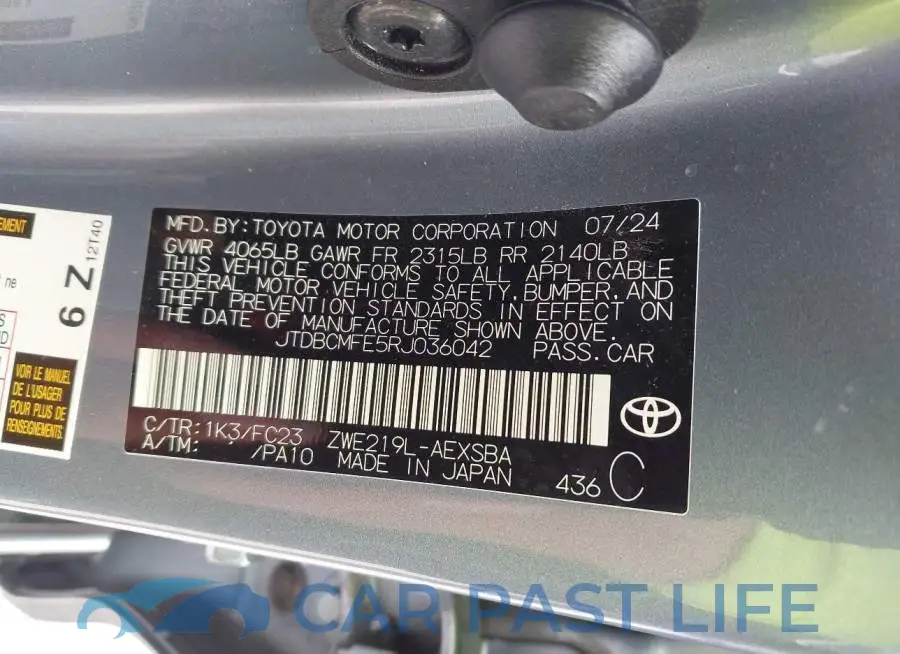 JTDBCMFE5RJ036042# 9