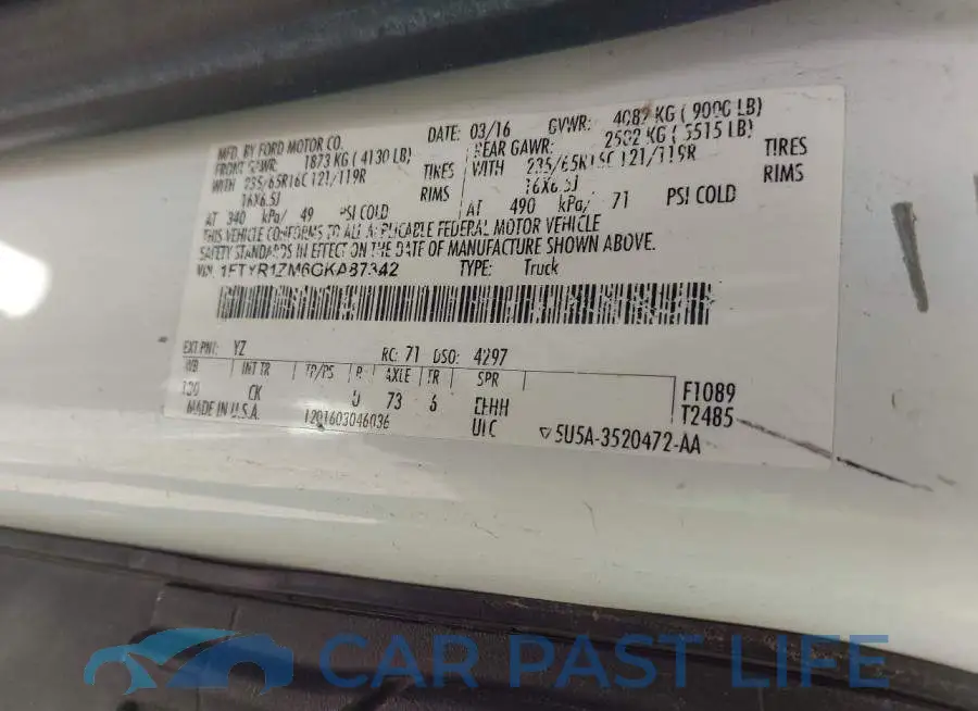 1FTYR1ZM6GKA87342# 9