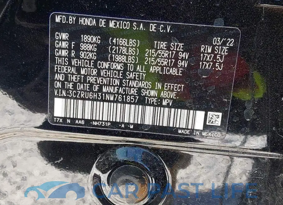 3CZRU6H31NM761857# 9