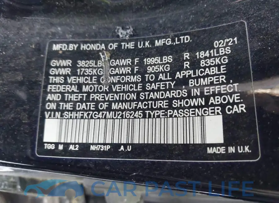 SHHFK7G47MU216245# 9