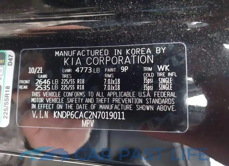 KNDP6CAC2N7019011# 9