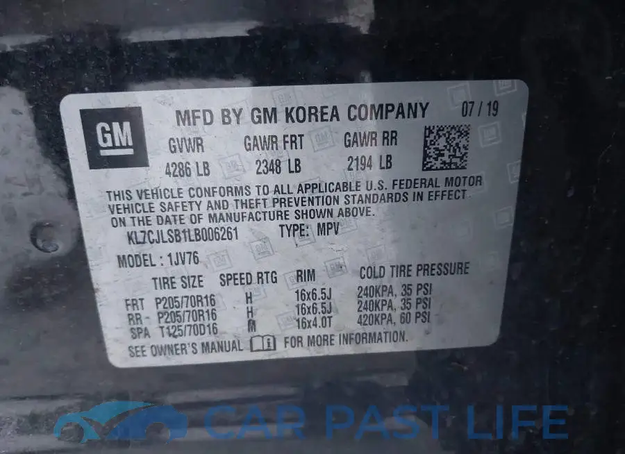 KL7CJLSB1LB006261# 9