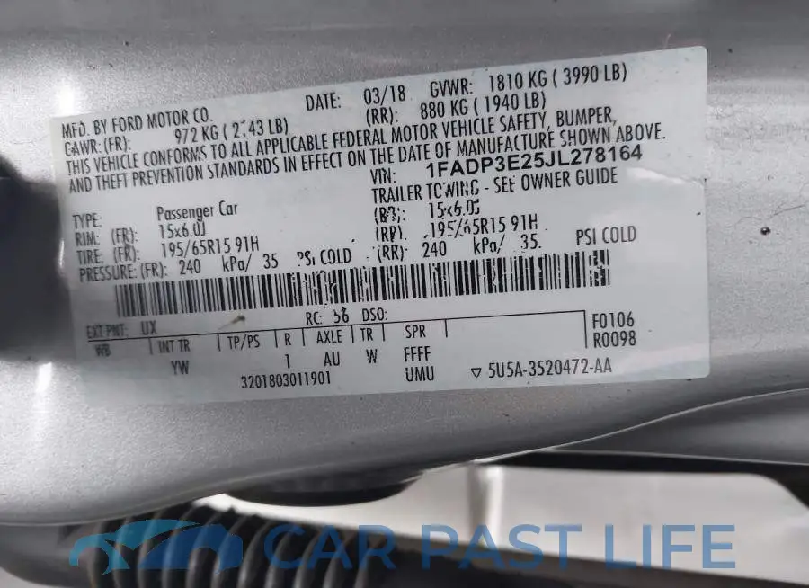 1FADP3E25JL278164# 9