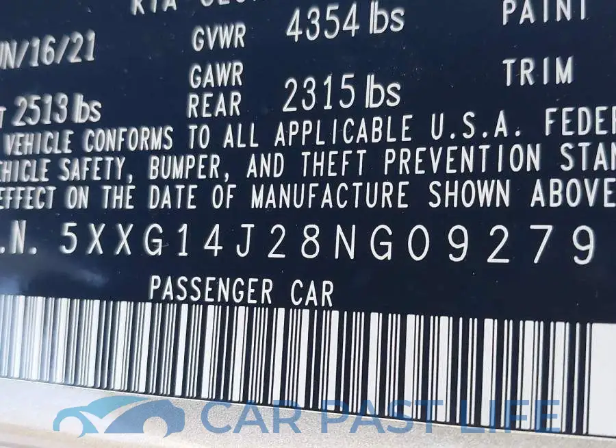 5XXG14J28NG092791# 9