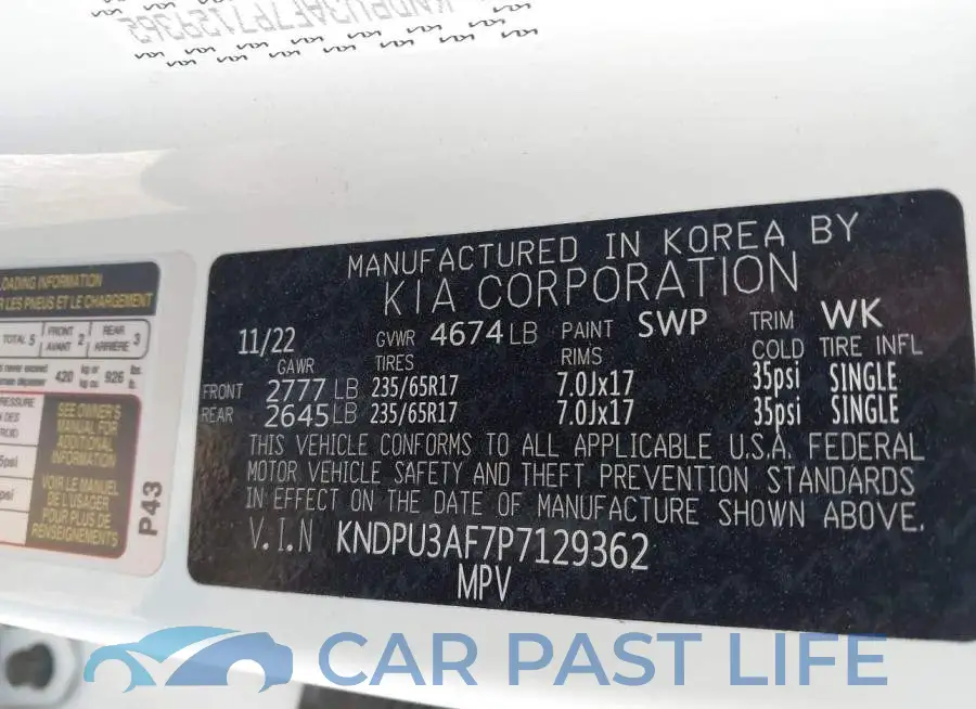 KNDPU3AF7P7129362# 9