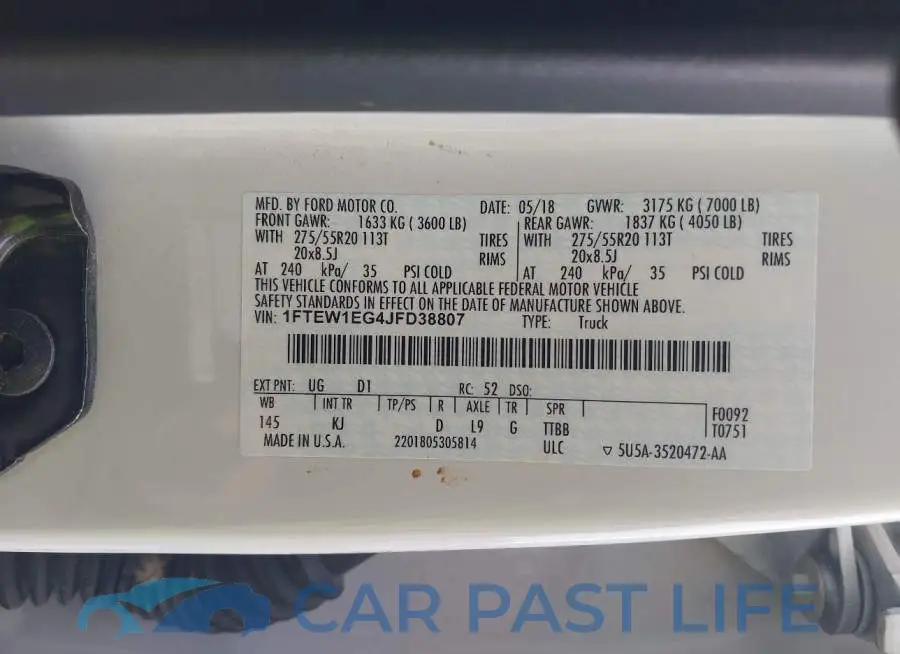 1FTEW1EG4JFD38807# 9