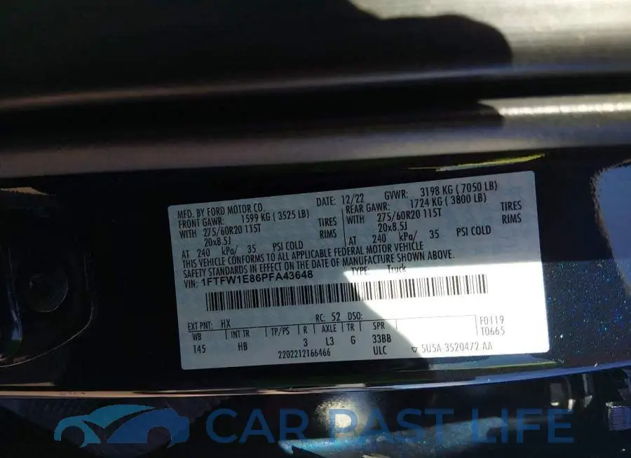 1FTFW1E86PFA43648# 9