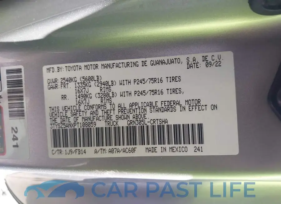 3TYSZ5ANXPT108059# 9