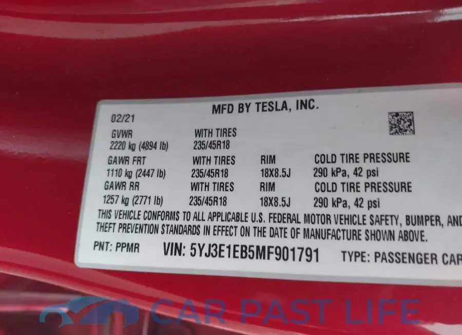 5YJ3E1EB5MF901791# 9