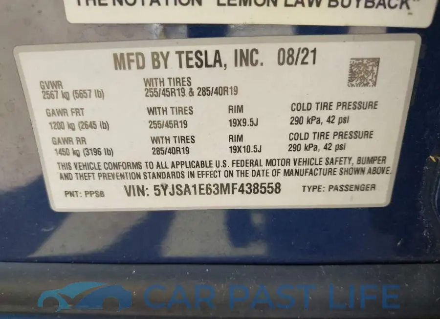 5YJSA1E63MF438558# 9