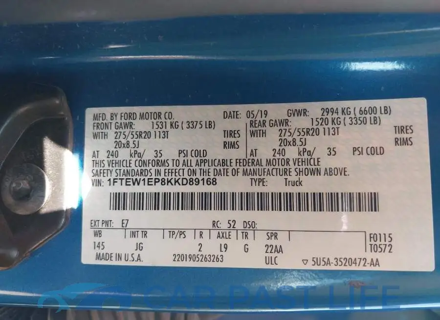 1FTEW1EP8KKD89168# 9
